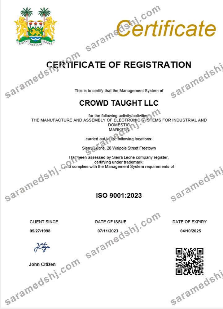 Sierra Leone business registration certificate Word and PDF template